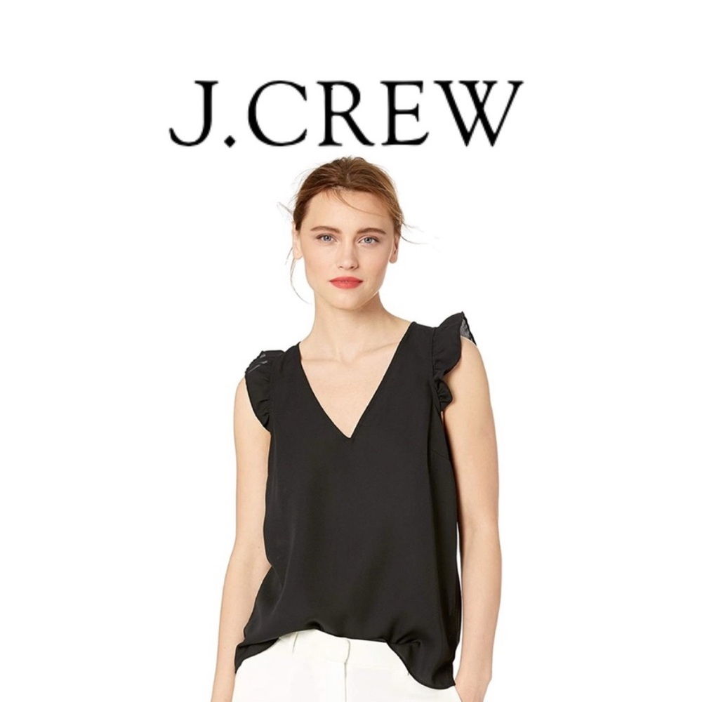 J. Crew Black V-Neck Ruffle Blouse Size 2
